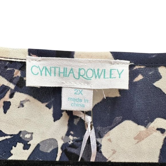 Cynthia Rowley Blouse Floral Print Ruffle Sleeve Blue White 1/4 Button Front 2X - Picture 6 of 7